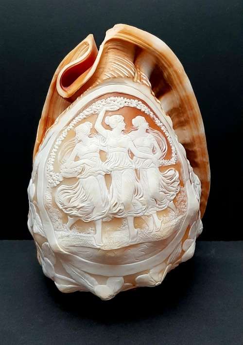 Art Nouveau Handcarved Cameo Scene Conch Shell (19cm x 12cm)