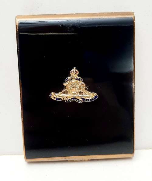 ** WW2 South African Field Artillery: Ladies` Enamel & Gold-Plated Rim Powder Compactum (7cmx8cm).**