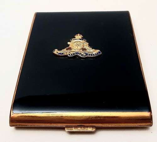 ** WW2 South African Field Artillery: Ladies` Enamel & Gold-Plated Rim Powder Compactum (7cmx8cm).**