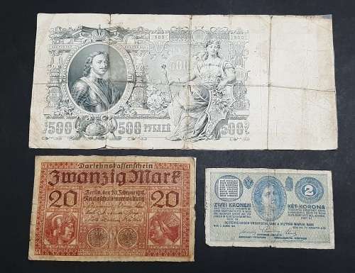 ** Lot of WW1 Austro-Hungarian, German & Russian Empire Banknotes x3  ( Ex-Mount )**