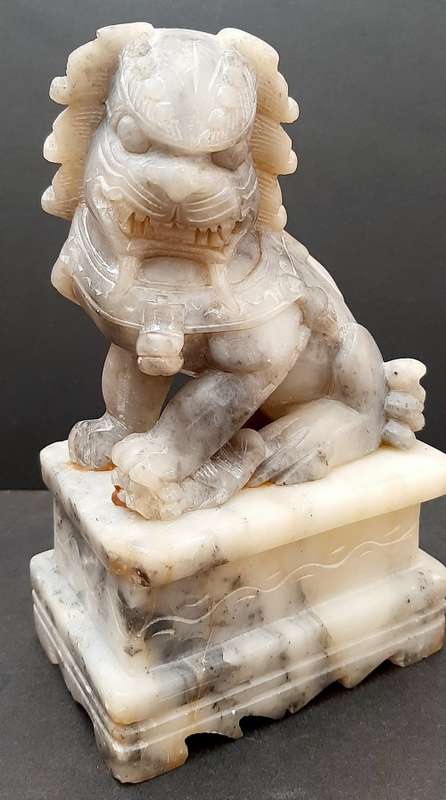 Grey Marble Foo Dog Statuette