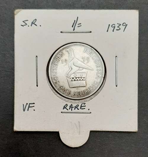 ** RARE : .925 Silver Southern Rhodesia 1939  1 Shilling Coin (VF).**