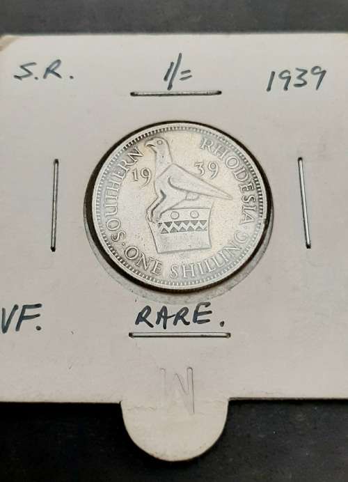 ** RARE : .925 Silver Southern Rhodesia 1939  1 Shilling Coin (VF).**