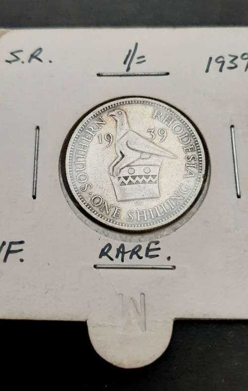 ** RARE : .925 Silver Southern Rhodesia 1939  1 Shilling Coin (VF).**