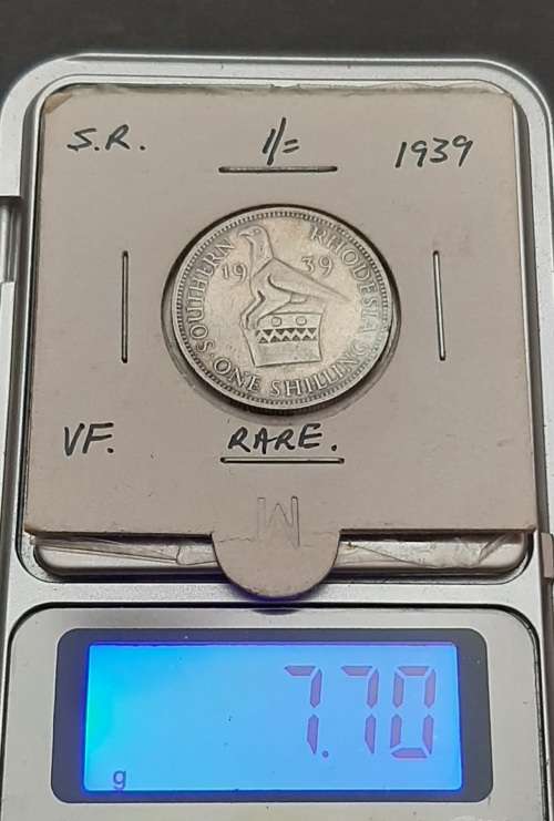 ** RARE : .925 Silver Southern Rhodesia 1939  1 Shilling Coin (VF).**
