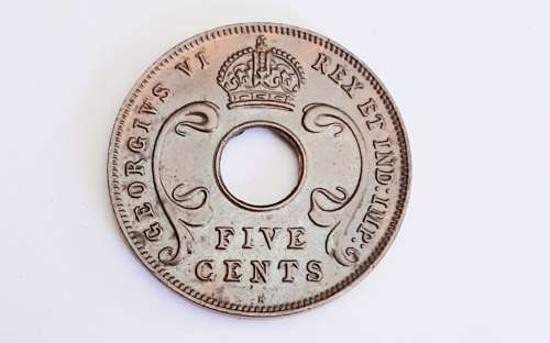 ** 1937 KGVI East Africa 5c Coin `H`  ( VF + ).**