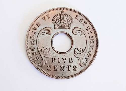 ** 1937 KGVI East Africa 5c Coin `H`  ( VF + ).**
