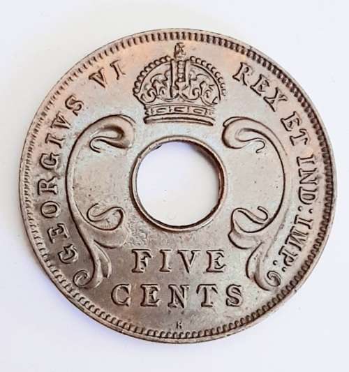 ** 1937 KGVI East Africa 5c Coin `H`  ( VF + ).**