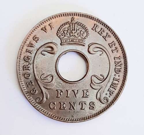 ** 1937 KGVI East Africa 5c Coin `H`  ( VF + ).**