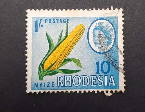 ** 1966 Rhodesia 1 Shilling / 10c  Maize Stamp (USED).**