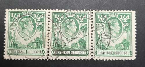 ** 1938 KGVI Northern Rhodesia Green ½d Triptych Stamps (USED).**