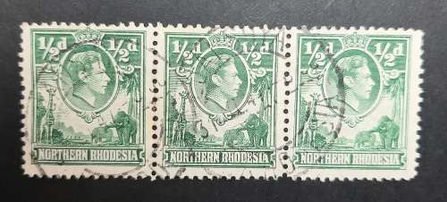 ** 1938 KGVI Northern Rhodesia Green ½d Triptych Stamps (USED).**