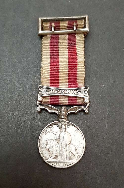 ** 1858 Indian Mutiny Miniature Medal w/ Lucknow Clasp & Silk Ribbon.**