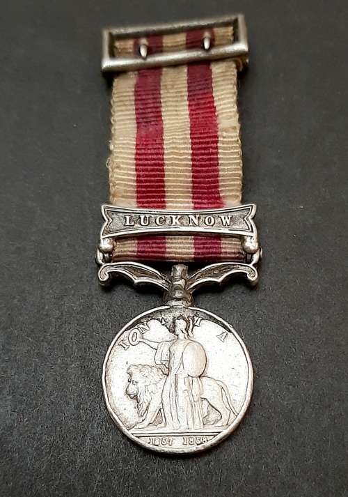 ** 1858 Indian Mutiny Miniature Medal w/ Lucknow Clasp & Silk Ribbon.**