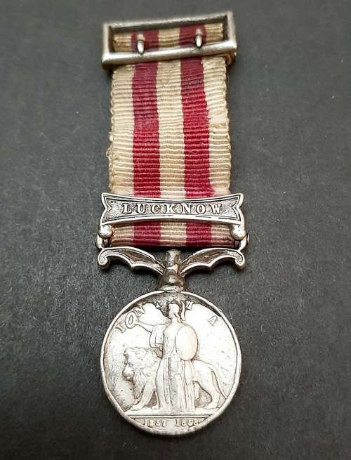 ** 1858 Indian Mutiny Miniature Medal w/ Lucknow Clasp & Silk Ribbon.**