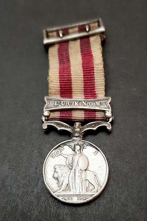 ** 1858 Indian Mutiny Miniature Medal w/ Lucknow Clasp & Silk Ribbon.**
