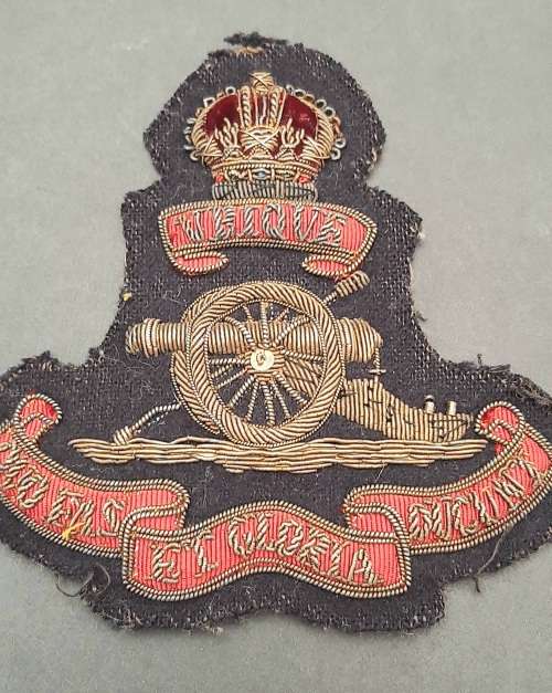 ** WW1 British Royal Artillery Bullion Regimental Badge (Made in Rhodesia).**