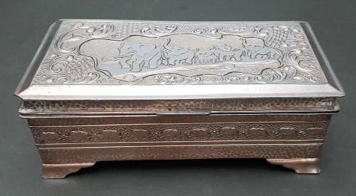 20th century silverplated Indian embellished humidor (22cm x 11cm x 7cm)