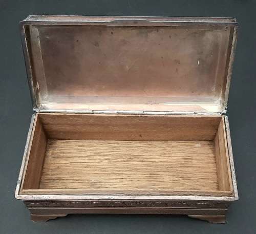 20th century silverplated Indian embellished humidor (22cm x 11cm x 7cm)