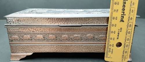 20th century silverplated Indian embellished humidor (22cm x 11cm x 7cm)