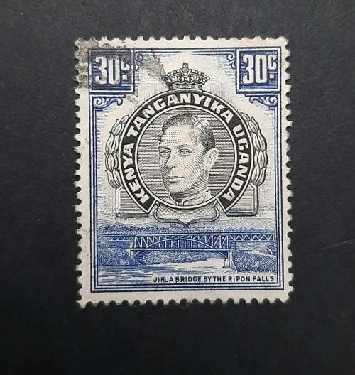 ** 1938 KGVI Uganda, Kenya, Tanganyika Blue 30c Stamp (USED).**