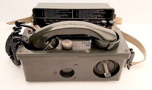 ** 1960s SADF Tele-71 Mark II Field Telephone w/ Webbing Harness (Complete).**