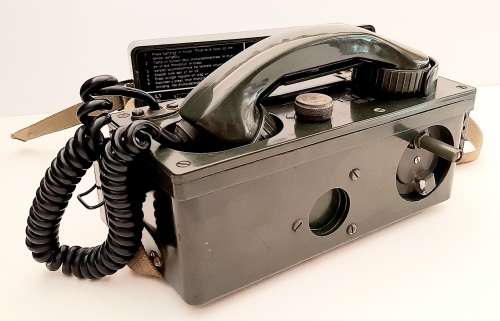 ** 1960s SADF Tele-71 Mark II Field Telephone w/ Webbing Harness (Complete).**