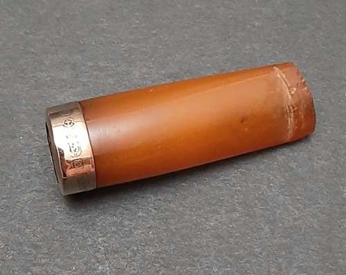 Edwardian Gent's Amber Cheroot / Cigarette Holder, 9ct Gold Mounted (Birm. 1908)