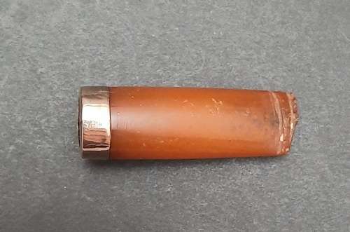 Edwardian Gent's Amber Cheroot / Cigarette Holder, 9ct Gold Mounted (Birm. 1908)