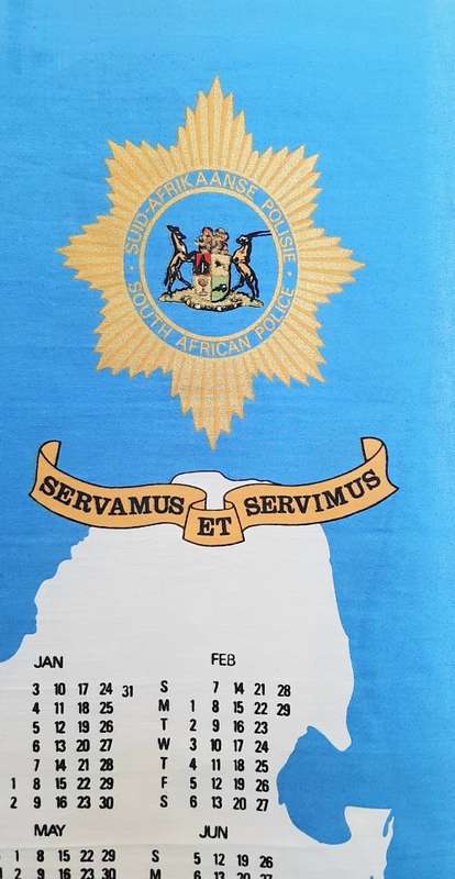 1988 South African Police 75th Anniversary Cotton Full-Size Calendar 1m x 0.6m