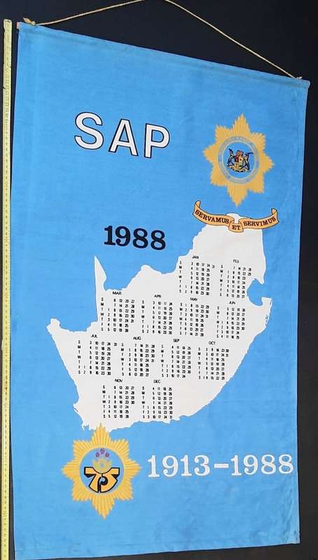 1988 South African Police 75th Anniversary Cotton Full-Size Calendar 1m x 0.6m