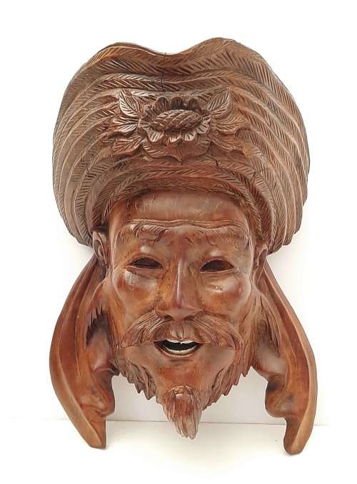 **EXQUISITE : Early 20th Century Chinese Handcarved Uyghur Tribesman Hardwood Mask (23cm x 15cm).**