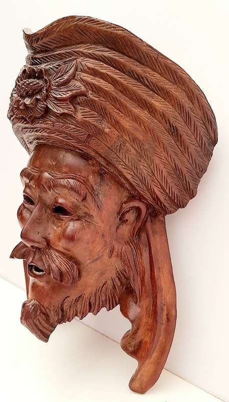 **EXQUISITE : Early 20th Century Chinese Handcarved Uyghur Tribesman Hardwood Mask (23cm x 15cm).**