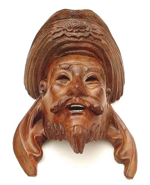 **EXQUISITE : Early 20th Century Chinese Handcarved Uyghur Tribesman Hardwood Mask (23cm x 15cm).**