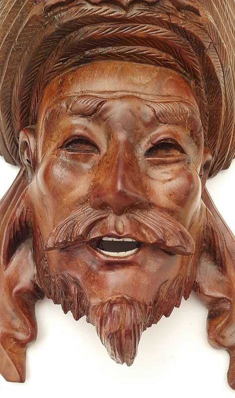 **EXQUISITE : Early 20th Century Chinese Handcarved Uyghur Tribesman Hardwood Mask (23cm x 15cm).**