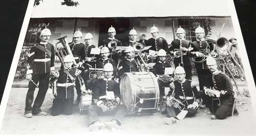 **RARE: 1897 Robertson Volunteer Rifles Band Large B/W Photograph(Inscribed) [21cm x 17cm].**
