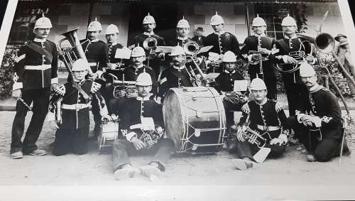 **RARE: 1897 Robertson Volunteer Rifles Band Large B/W Photograph(Inscribed) [21cm x 17cm].**