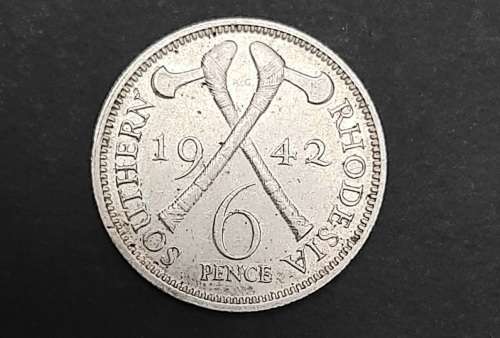 ** .925 Silver KGVI 1942 Southern Rhodesia 6d Coin (VF+) #A