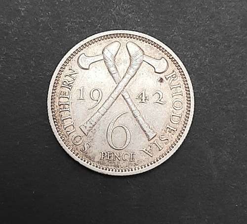 ** .925 Silver KGVI 1942 Southern Rhodesia 6d Coin (VF+) #B