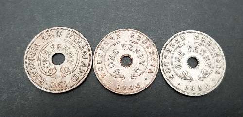 ** Lot 1930/40s Southern Rhodesia & Nyasaland Coins (x3).**