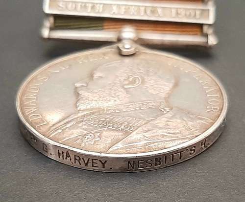 **RARE: Anglo-Boer War King`s South Africa Medal w/ Silk Ribbon (Nesbitt`s Horse).**