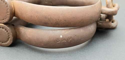 1920s South African Police (S.A.P) Marked Iron Handcuffs (S.M. Co.)