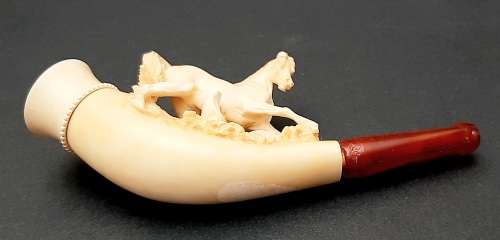 **STUNNING: Late 19th Century German `Pferd Pattern` Meerschaum & Amber Pipe (12cm).**