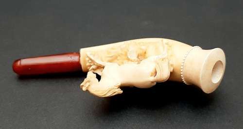 **STUNNING: Late 19th Century German `Pferd Pattern` Meerschaum & Amber Pipe (12cm).**