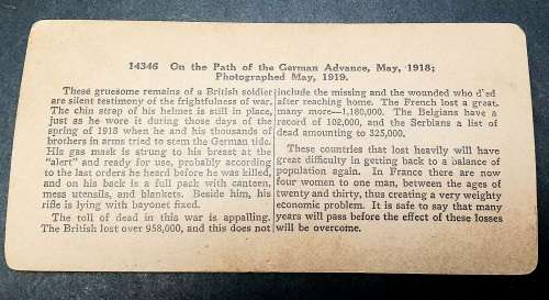 WWI Photographic Stereoscopic Slide: Operation Michael `Kaiserschlacht` Casualties