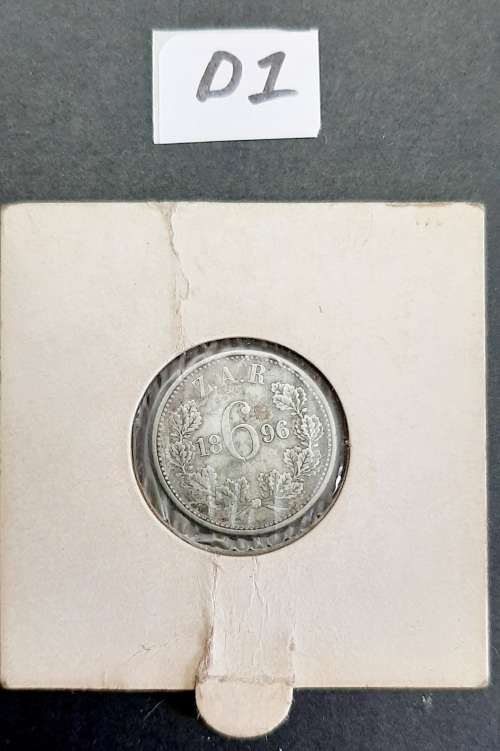 ** 1896 Zuid-Afrikaansche Republiek 6d .925 Silver Coin #D1 (VF+).**