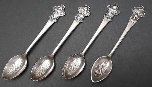 **EXQUISITE: 20th Century Rolex Bucherer Watches .800 Silver Souvenir Spoons ×4 .**