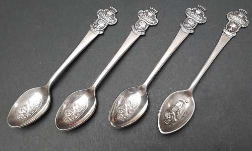 **EXQUISITE: 20th Century Rolex Bucherer Watches .800 Silver Souvenir Spoons ×4 .**