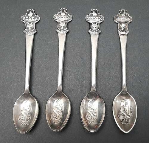**EXQUISITE: 20th Century Rolex Bucherer Watches .800 Silver Souvenir Spoons ×4 .**