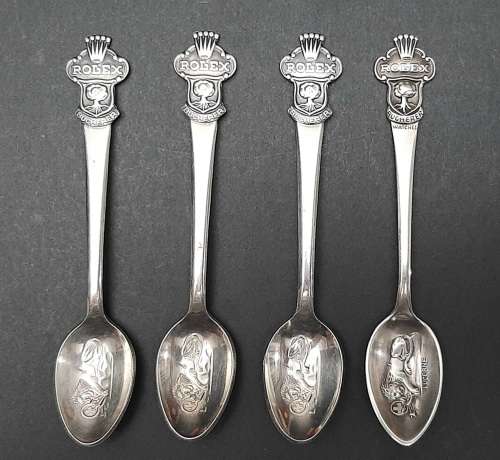 **EXQUISITE: 20th Century Rolex Bucherer Watches .800 Silver Souvenir Spoons ×4 .**
